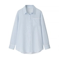 Women's light blue striped long sleeve shirt with lace trim and lapel collar - S / Light Blue Top
