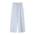 Light blue striped wide-leg trousers with elastic lace waist and drawstring detail - S / Light Blue Pants