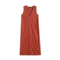 Close-up of V-neck stitching and fabric texture on a brick red sleeveless maxi dress - S / Brick Red