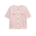 Rosa Strickjacke mit Kontrastbesatz und goldenen Knöpfen im eleganten Vintage-Stil - S / Rosa
