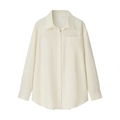 Women's casual striped long sleeve shirt with lace trim details in light beige - S / Light Yellow Top