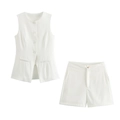 Detailed view of the button-up vest and shorts set in premium white suit fabric - S / Top And Bottom / White