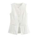 Elegante gilet bianco senza maniche da donna con bottoni frontali e taglio sfiancato - S / Gilet Bianco