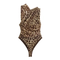 Sexy Einteiler mit Leopardenmuster, Halter-Ausschnitt und modischen Falten-Details - S / Leopardenmuster