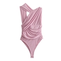 Rosafarbener One-Shoulder Ärmelloser Body mit eleganten Falten und schmaler Passform - S / Schrägschulter Geraffter Stil / Lotusrosa