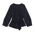 Elegante marineblauw overslagvest met lange mouwen en bijpassende tailleriem - S / Marineblauw