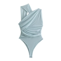 Eleganter hellblauer Body mit asymmetrischer Schulter, ärmellos und mit gerafften Falten - S / Blau