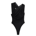 Eleganter schwarzer Ein-Schulter-Body mit transparentem Mesh und modischen Falten - S / Schwarz