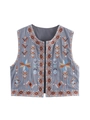 Y2K grey striped vest with ethnic geometric embroidery in bohemian style - S / Gray
