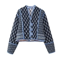 Détail de veste matelassée à col en V avec motif floral et design réversible - S / Comme indiqué