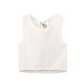 Λευκό αμάνικο πλεκτό crop top για γυναίκες με κομψή λεπτομέρεια φιόγκου στην πλάτη - S / Λευκό