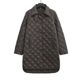 Veste matelassée mi-longue marron foncé avec motifs en losange et grand col à revers - XS / Style Café Foncé / Gris
