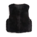 Detailed view of dense black faux fur texture and smooth inner lining of the vest - Black