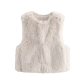 Close-up of fluffy faux fur texture and smooth inner lining on cream white vest - Cream White