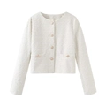 Detailed close-up of ivory tweed jacket texture and elegant gold-trimmed buttons - XS / Off White