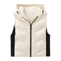 Detail of hooded slim fit puffer vest featuring cream and black contrast color stitching - XS / White