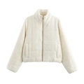 Détail du tricot torsadé et de la fermeture éclair dorée sur le cardigan matelassé - XS / Blanc Cassé