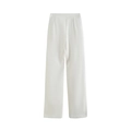 Detail of white high-waisted wide-leg trousers with elegant waist pleats and soft drape - XS / Bottoms / White