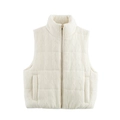 Detailed view of cream stand collar vest with cable knit texture and metal zipper - S / Off White