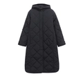 Manteau long matelassé noir pour femme avec capuche et motifs en losanges à boutons - XS / Noir