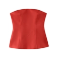Detailed close-up of vibrant red tube top with structured princess seams and satin finish - XS / Red