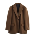 Detail showing high-quality dark brown wool blend fabric and notch lapel of the blazer - XS / Brown