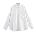 Dettaglio camicia bianca oversize in cotone e lino con polsini e orlo arrotondato - XS / Bianco