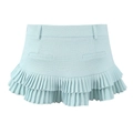 Detail of light blue pleated mini skirt showing premium tweed texture and ruffle hemline - S / Light Blue