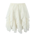 Chique crèmewitte rok met ruches, elegante kantafwerking en een elastische tailleband - S / Broken Wit