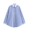 Detail of blue and white striped shirt with contrasting white collar and cuffs - XS / Blue and White Stripes