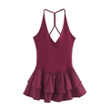 Détail d'une robe courte bordeaux dos nu avec bretelles croisées et volants étagés - XS / Bordeaux