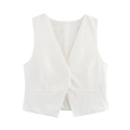 Chaleco elegante blanco sin mangas con cuello en V para mujer, estilo profesional de oficina - S / Chaleco de traje