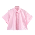 Flach liegendes rosa Kurzarmhemd mit überschnittenen Schultern und großer Brusttasche - XS / Rosa