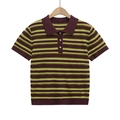 Dettaglio ravvicinato della trama in maglia a righe vintage e colletto polo a bottoni - S / Come mostrato