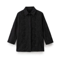 Detail of black embroidered shirt with Broderie Anglaise hollow patterns and collar - S / Black