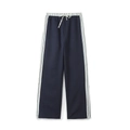 Pantaloni larghi blu navy da donna con strisce laterali e coulisse elastica estiva - S / Nero