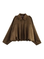 Chaqueta bomber marrón de antelina con corte oversize y bajo elástico corto - S / Tops / Marrón