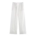 Detailansicht der weißen Leinenhose mit weitem Bein, Kordelzug und sauberem Saumabschluss - S / Weiße Hose