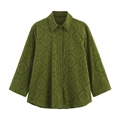 Détail de broderie anglaise vert olive sur la chemise à manches longues et col - XS / Vert