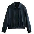 Navy blue Y2K utility bomber jacket for women with lapel collar and zip-up front closure - S / Dark Blue