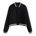 Women's slim fit Y2K black cropped utility jacket with striped ribbed trim in size S - S / Black