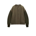 Γυναικείο oversized varsity bomber τζάκετ με αντίθεση στα μανίκια και ριμπ μανσέτες - S / Πράσινο του Στρατού