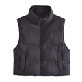 Gilet matelassé noir pour femme avec col montant et fermeture éclair style streetwear - XS / Noir