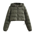 Detail der olivgrünen Steppjacke mit Kapuze und verstellbarem Kordelzug am Saum - S / Armeegrün
