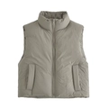 Gilet matelassé Y2K vert sauge pour femme avec col montant et grandes poches à rabat - XS / Vert Armée