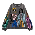 Sudadera gris oscuro de cuello redondo con estampado de ilustración de mujer Y2K - S / Gris Carbón