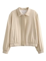 Women's beige Y2K utility pilot jacket with classic collar and elasticated waist hem - S / Beige