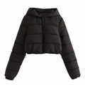 Kurze Damen Steppjacke mit Kapuze in klassischem Schwarz und gestepptem Design - S / Schwarz