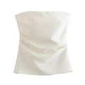 Detalle de un top palabra de honor blanco Y2K con diseño de pliegues estructurado y elegante - XS / Blanco
