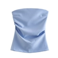 Primer plano de un top de tubo azul claro sin tirantes con pliegues y tejido con textura - XS / Azul Real